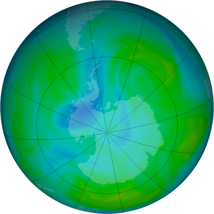 Antarctic ozone map for 29 December 2005